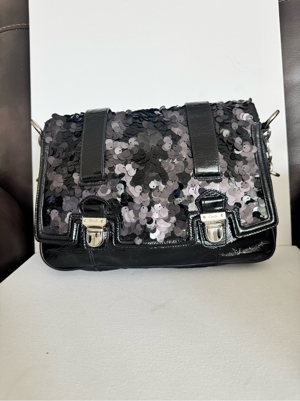 Coach Poppy Sequin Pushlock Flap Bag, model #17899